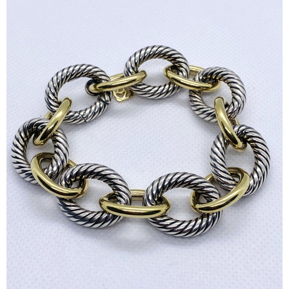 David Yurman 18K Yellow Gold & Silver Extra Large Oval Links Bracelet 8"